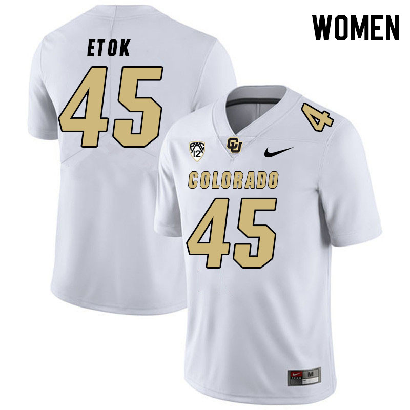 Women #45 Andi Etok Colorado Buffaloes College Football Jerseys Stitched Sale-White - Click Image to Close